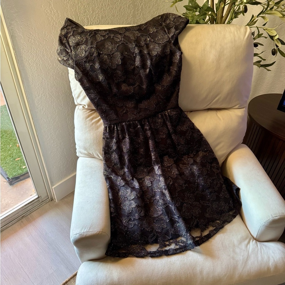 B. Darlin Black Lace Shimmer Fit & Flare Party Dress | Size 5/6 - Picture 2 of 11